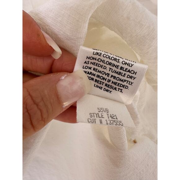 Eileen Fisher Large 100% Linen cream short sleeve top blouse Mandarin collar - Picture 10 of 10